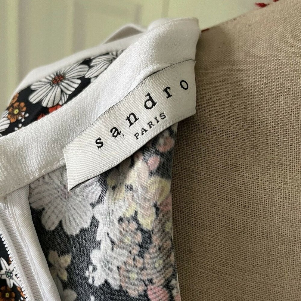 Sandro Dress Floral open sleeves  Size 2 - Picture 7 of 12